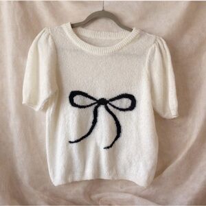 Anthropologie Short Sleeve Top with Bow Sz Small Cottage Core Coquette Aesthetic